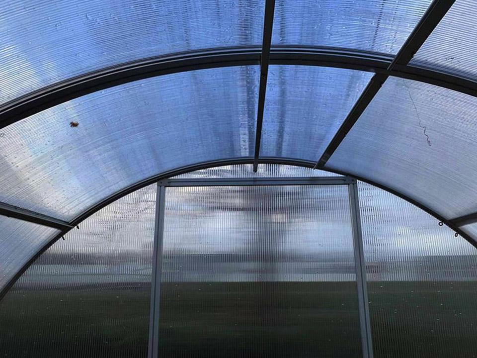 Ceiling of the Arcus Greenhouse with the walls partially slid up