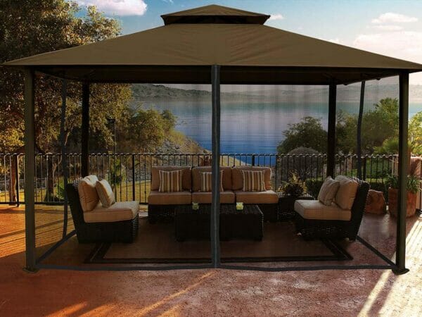 Kingsbury Gazebo with Cocoa Top and Closed Mosquito Netting