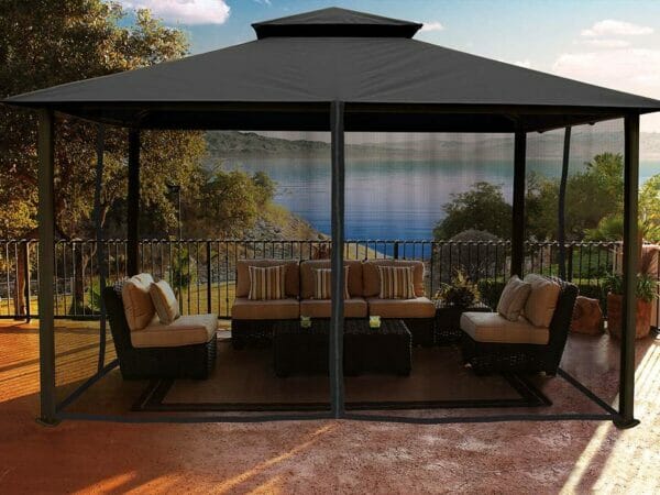 Kingsbury Gazebo with Grey Top and Closed Mosquito Netting