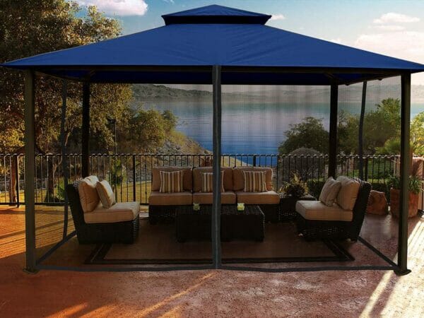Kingsbury Gazebo with Navy Top and  Closed Mosquito Netting