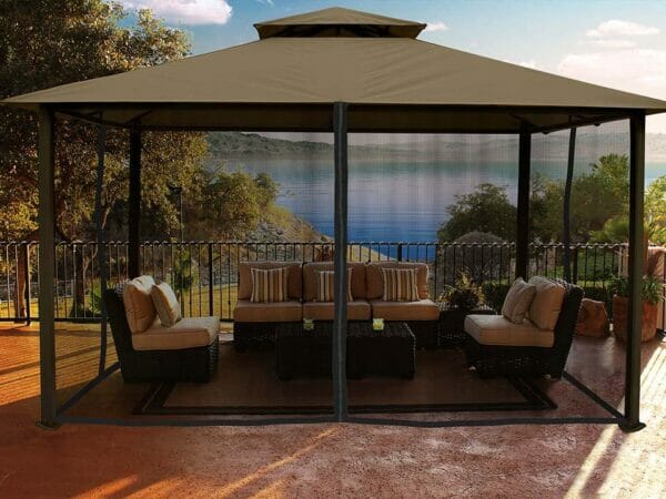 Kingsbury Gazebo with Sand Top and Closed Mosquito Netting
