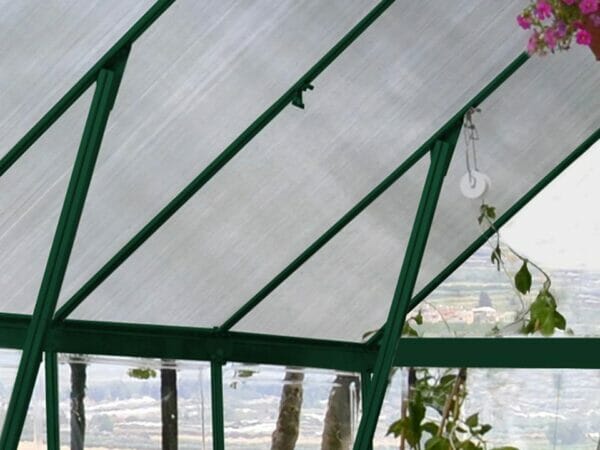 Palram 8ft x 12ft Balance Hobby Greenhouse - HG6112G - showing the roof - view form the inside