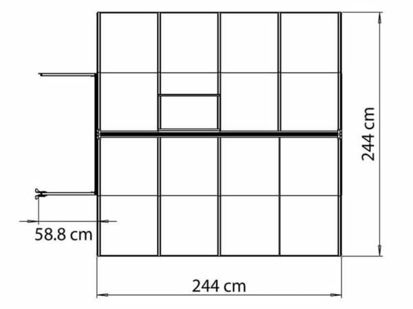 Palram Bella Silver 8ft x 8ft Hobby Greenhouse HG5408 - top view with dimensions