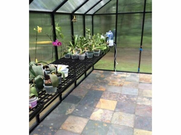 Riverstone Monticello Greenhouse 8x16 - Mojave Package - interior view - with plants and flowers