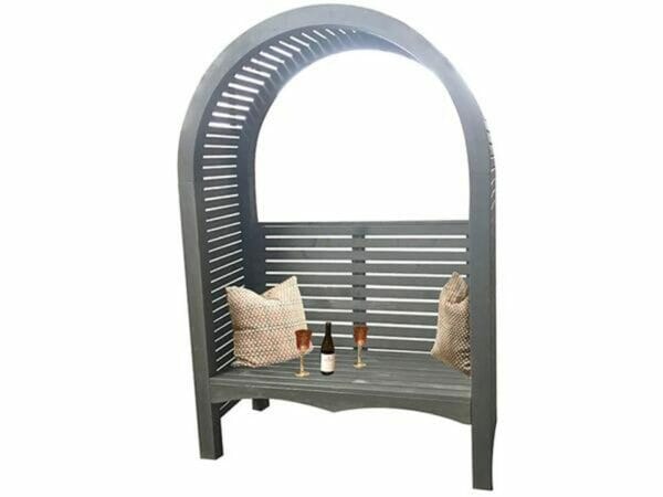 The Adelaide Dove Gray Arbor With Bench and Pillows - white background