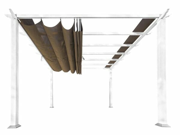 Florence White Aluminum Pergola with a Cocoa Color Convertible Canopy Top