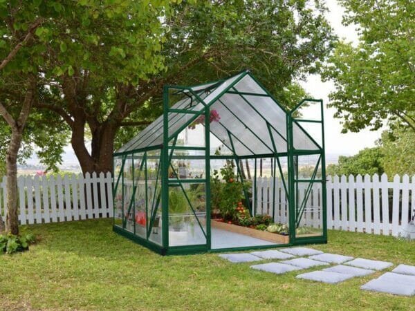Palram 8ft x 8ft Balance Hobby Greenhouse - HG6108G - full view - in a garden