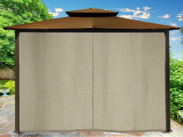 Barcelona Gazebo with Cocoa Top and Closed Privacy Curtains and Mosquito Netting