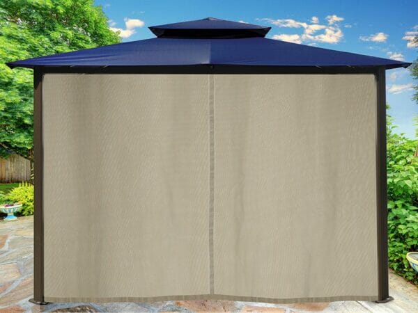 Barcelona Gazebo with Navy Top and Closed Privacy Curtains and Mosquito Netting