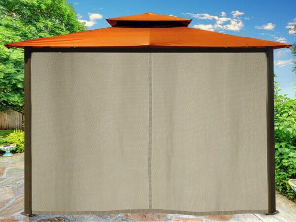 Barcelona Gazebo with Rust Color Top and Closed Privacy Curtains and Closed Mosquito Netting