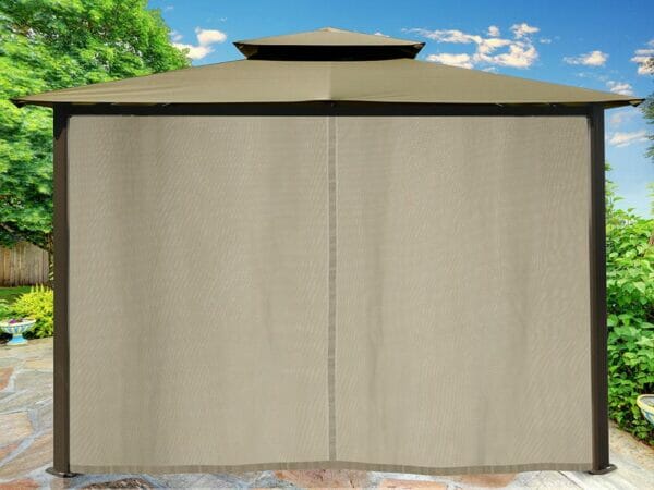 Barcelona Gazebo with Sand Color Top and Closed Privacy Curtains and Mosquito Netting