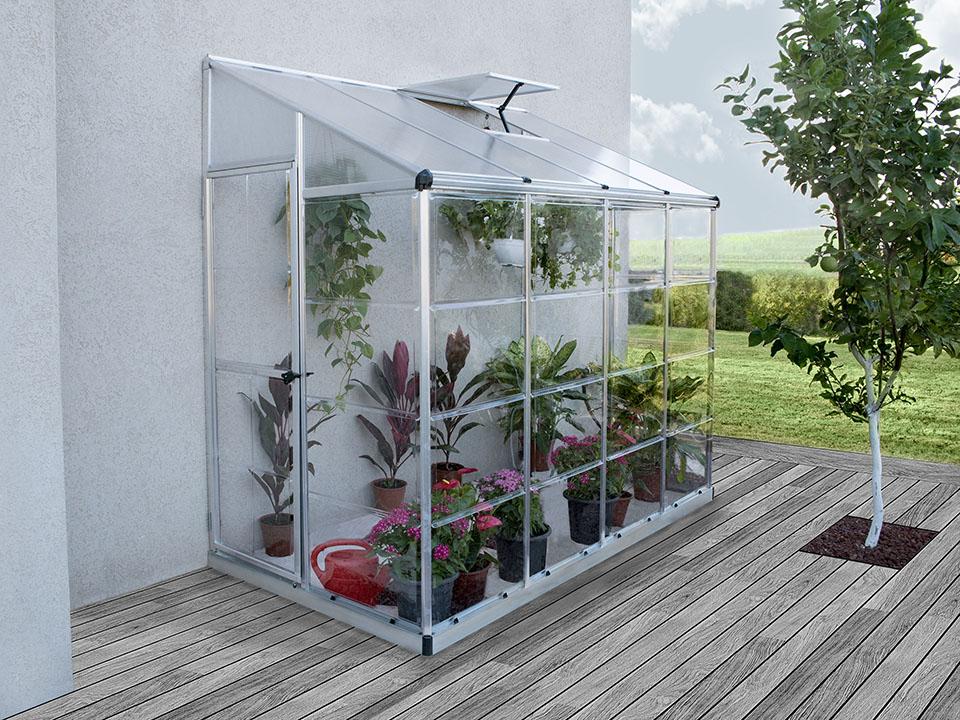 Small lean-to city greenhouse for urban gardening
