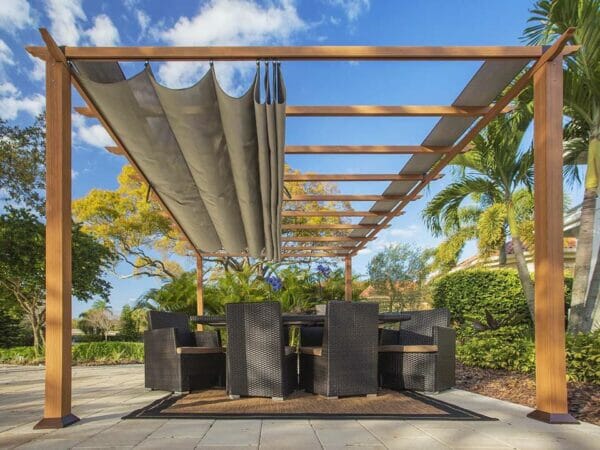 Florence Aluminum Pergola With the look of Canadian  Wood  with Sand Canopy