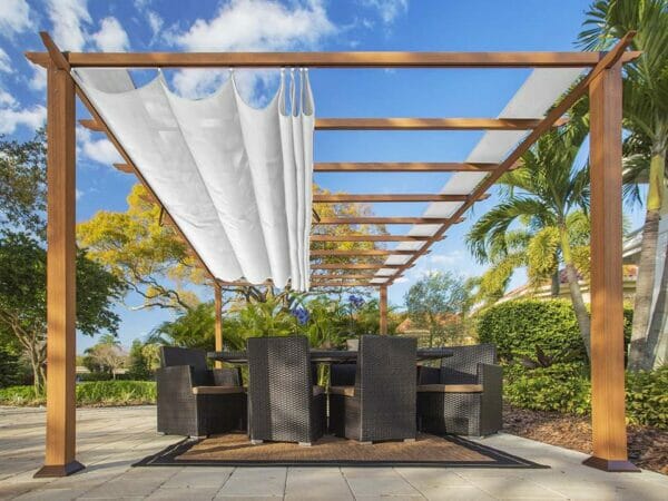 Florence Aluminum Pergola With the look of Canadian  Wood  with White Canopy