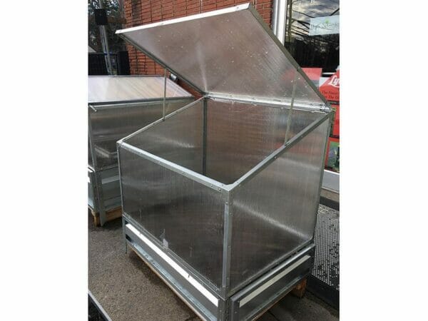 Delta Park Single Cold Frame. Side View. Open Roof Panel