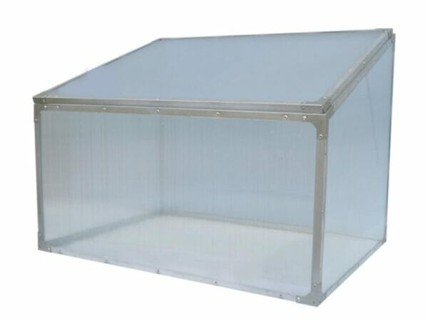Delta Park Single Cold Frame. Front view. Closed Roof panel.
