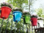 Four Colorful ELHO Round Corsica Flower Bridge Planters