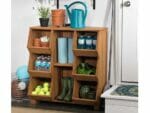 Storage Cubby Shelf with garden tools