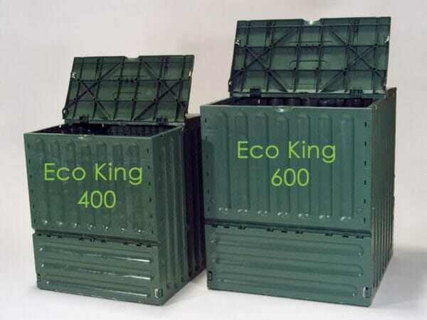 Eco King 400 & 600 Compost Bin Size Comparison Open showing its side view