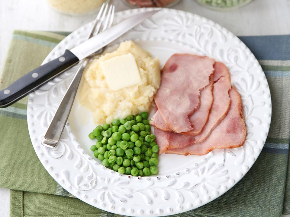 Re-hydrated freeze-dried meal on a white plate