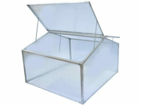 Delta Park Gable Roof Cold Frame with front roof panels fully open and slightly opened roof panel at the back