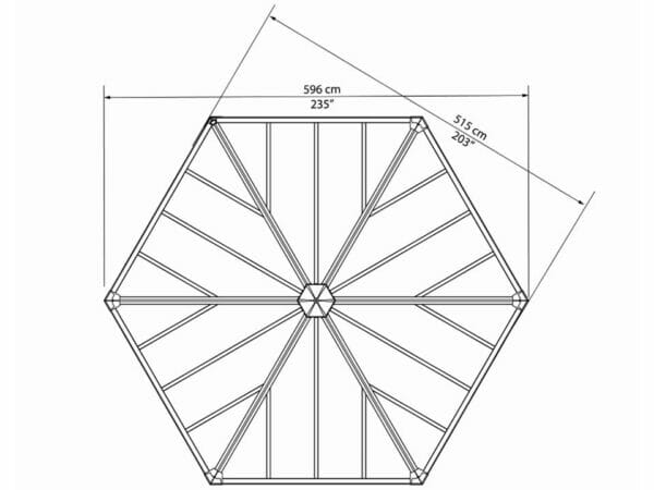 Top view of Garda Garden Pavilion framework with dimensions - white background