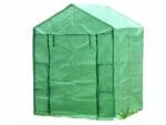 Large green Genesis Portable Walk In Greenhouse with closed roll-up door and white background