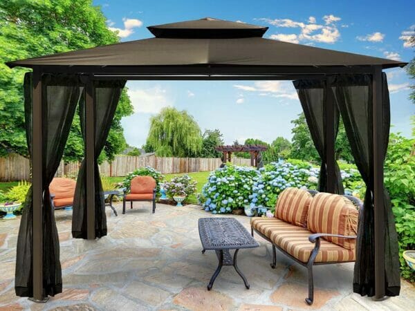 Paragon Barcelona Soft Top Gazebo 10ft x 12ft with Gey Roof and Open Mosquito Netting
