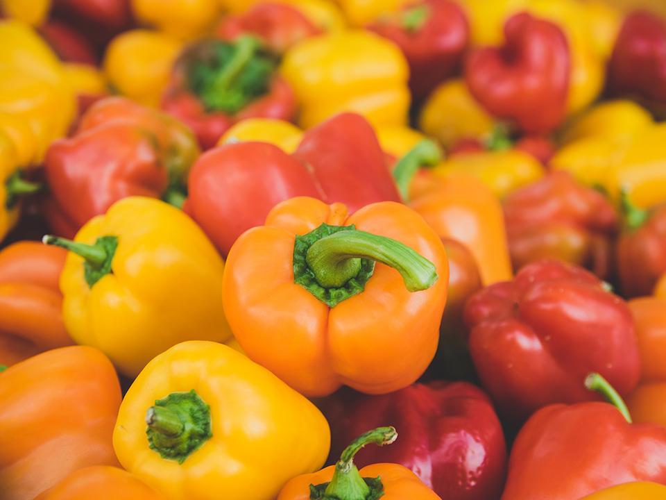 Orange, yellow and red peppers