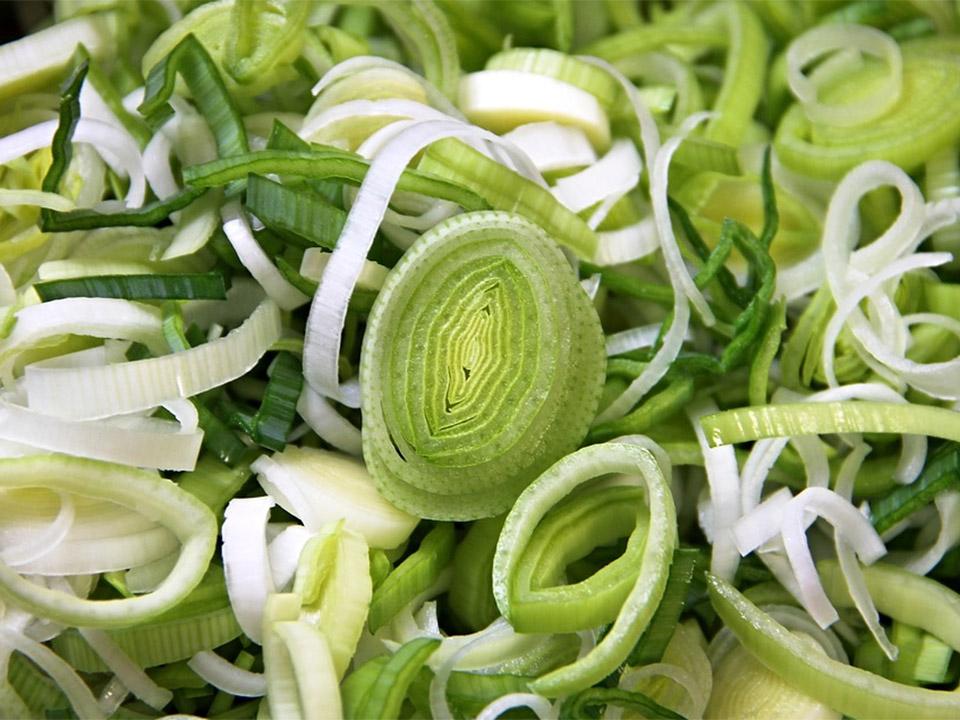 Minced leeks ready for cooking