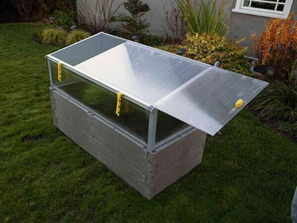 Grey Timber Raised Bed with Year Round Cold Frame Sliding Top Panel