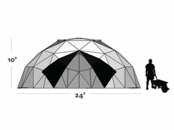 Graphic shows the size of the Harvest Right Geodesic Greenhouse Kit 24ft (10ft tall and 24ft diameter)