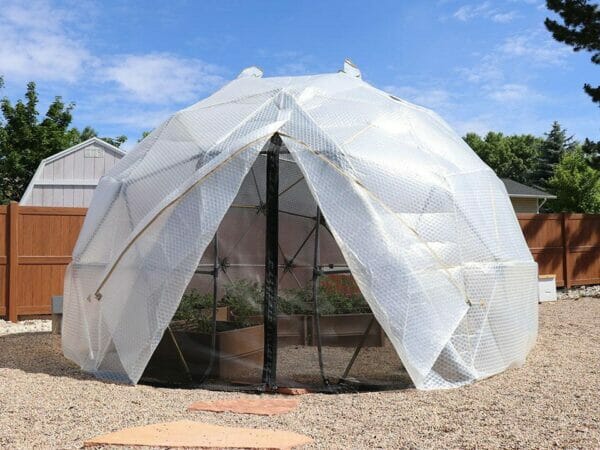 Harvest Right Geodesic Greenhouse from the front with open door