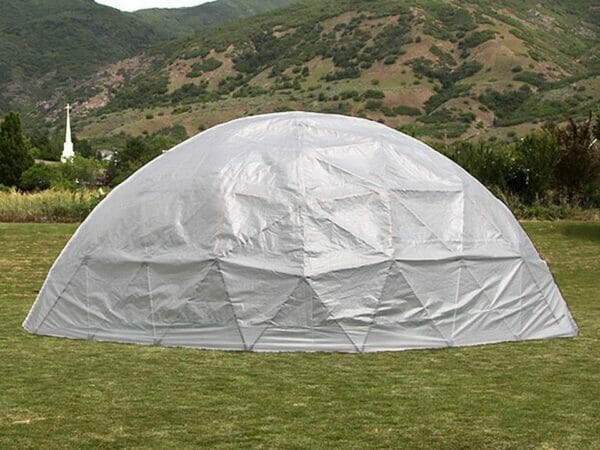 Back side of the Harvest Right Geodesic Greenhouse
