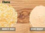 Comparison of Harvest Right frozen dried shredded cheese and store bought cheese