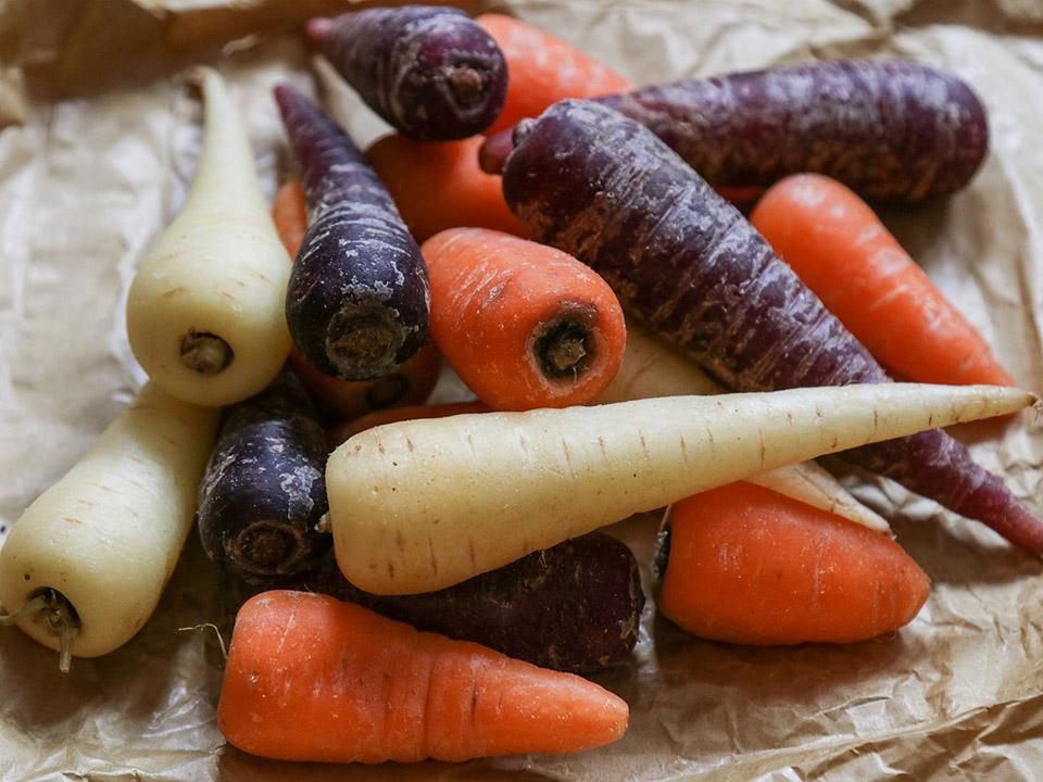 Carrots available in different colors and varieties