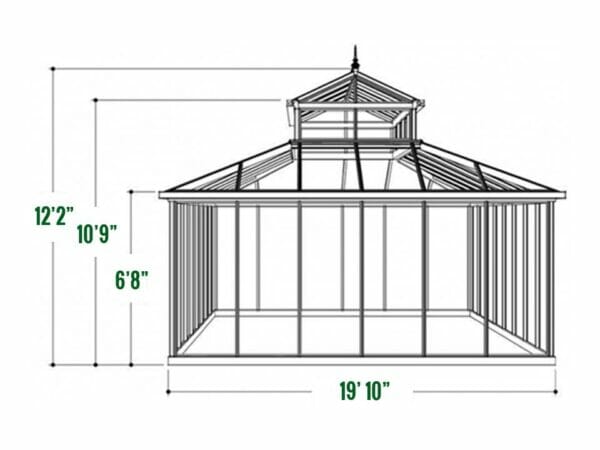Dimensions of the Janssens Cathedral Victorian Greenhouse 15ft x 20ft