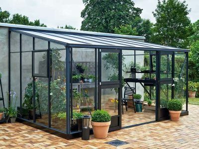 Juliana Veranda Greenhouse 14ft x 10ft anthracite Open doors