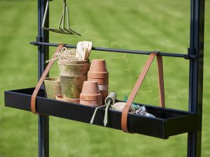 Small Juliana Hanging Shelf with Leather Straps with pots