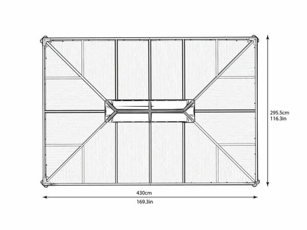 Top view of Martinique Hard Top Gazebo with dimensions - white background