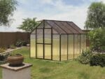Black Riverstone MONT Greenhouse 8x8 in a garden