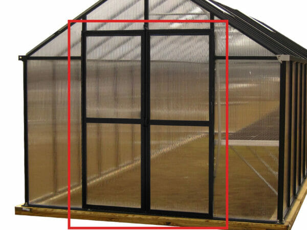 Black-framed Monticello with a red frame around the door kit