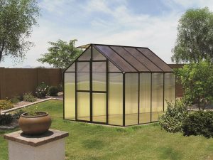 Black 8x8 MONT Life Cycle Greenhouse in a garden