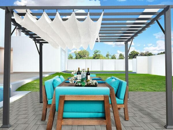 Florence Grey Finish Pergola with a White Canopy in garden