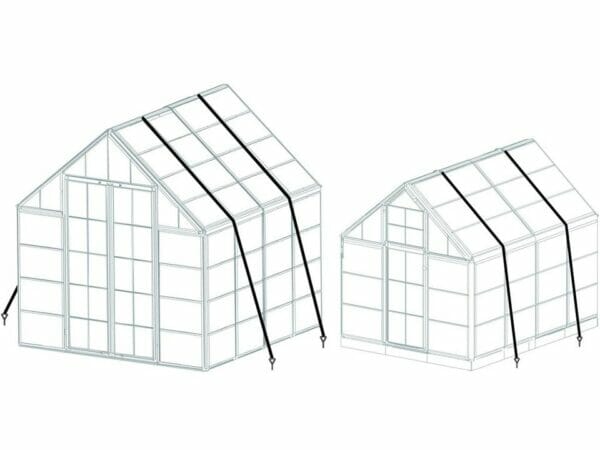 Greenhouse framework with installed Palram Snap & Grow Anchor Kit - white background