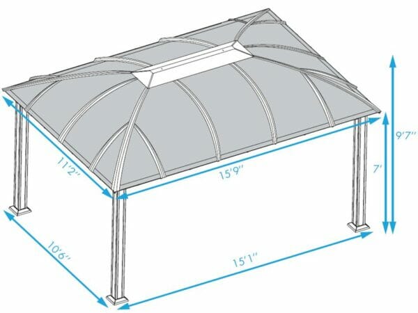 Paragon Sienna Hard Top Gazebo 12ft x 16ft with Sliding Screen Dimensions