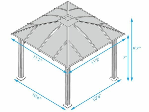 Paragon Sienna Hard Top Gazebo 12ft x 12ft with Sliding Screen Dimensions