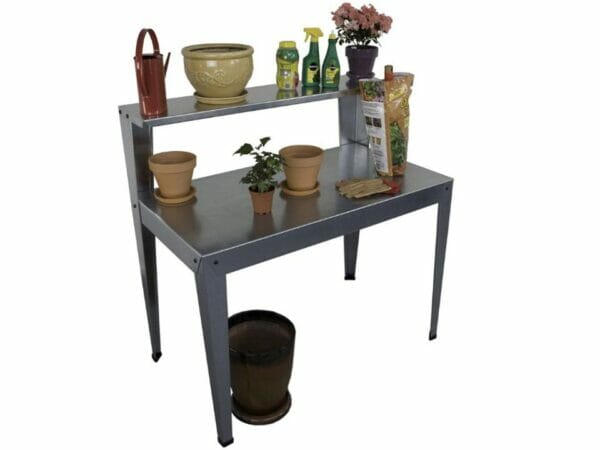 Galvanized Potting Bench in full view with accessories
