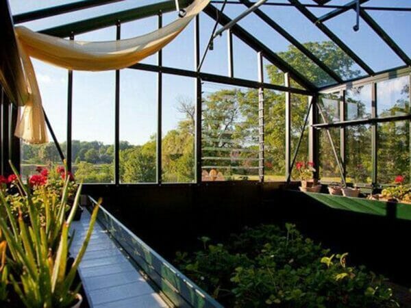 Janssens Retro Royal Victorian VI34 Greenhouse 10ft x 15ft - interior view with plants and flowers