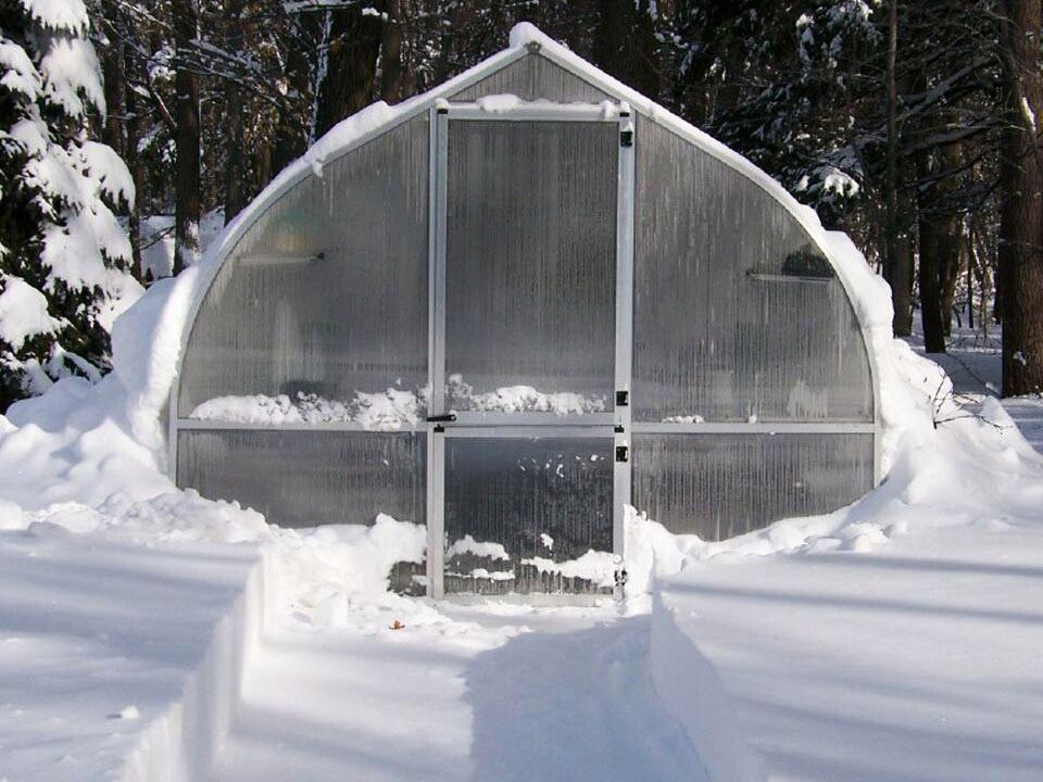 Riga Greenhouse review with lots of snow around